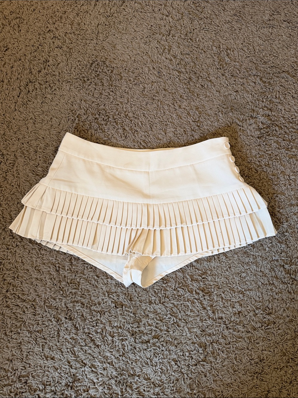 Butter Cream Pleated Ruffle Rhea Micro Skirt Skort Shorts